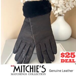 Mitchie’s Matchings Genuine Leather Gloves with Fur Cuff Dark Brown